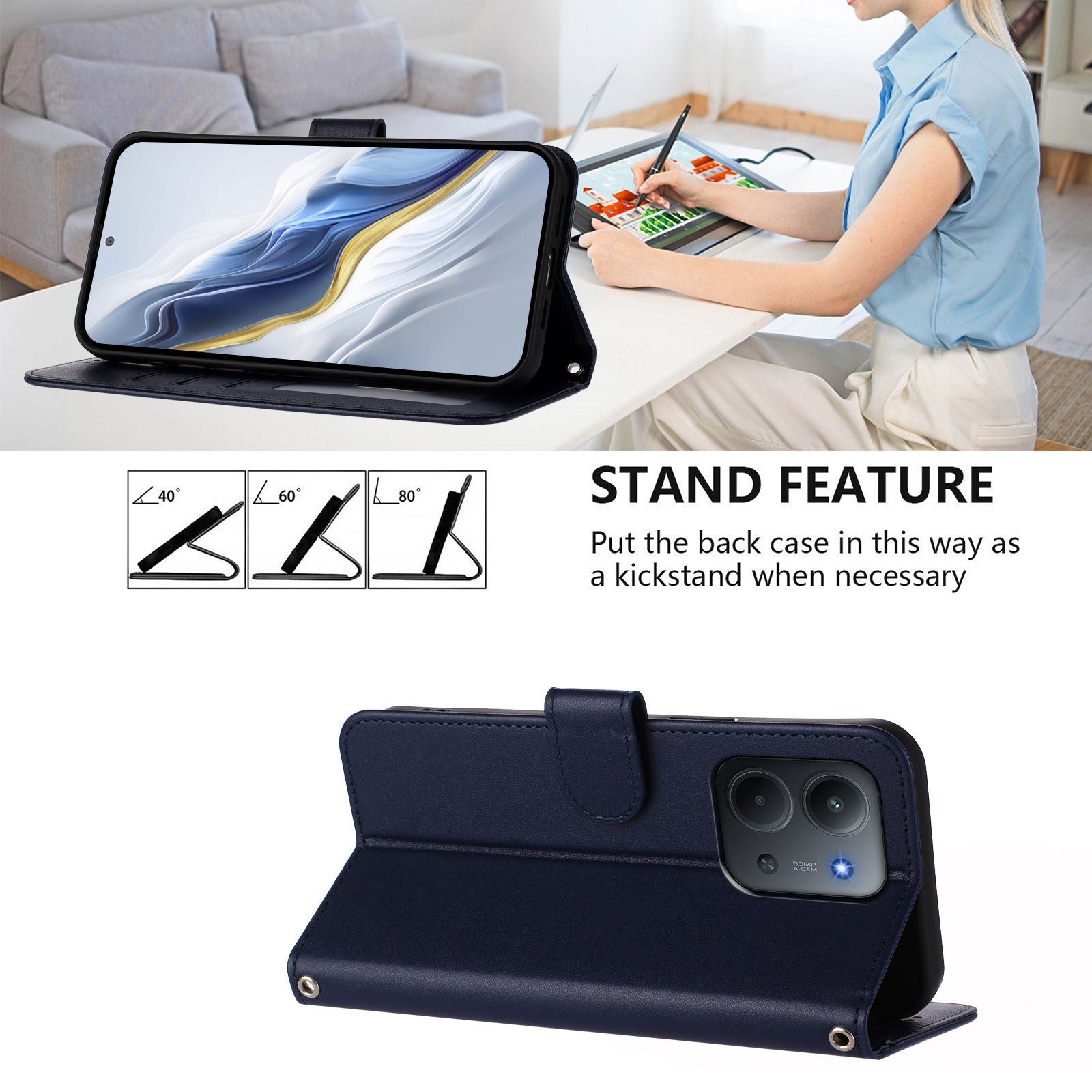 Xiaomi Redmi 15C (5G) / (4G) EIDERWOOD Flipcover m. Kortholder & Ståfunktion - Blå