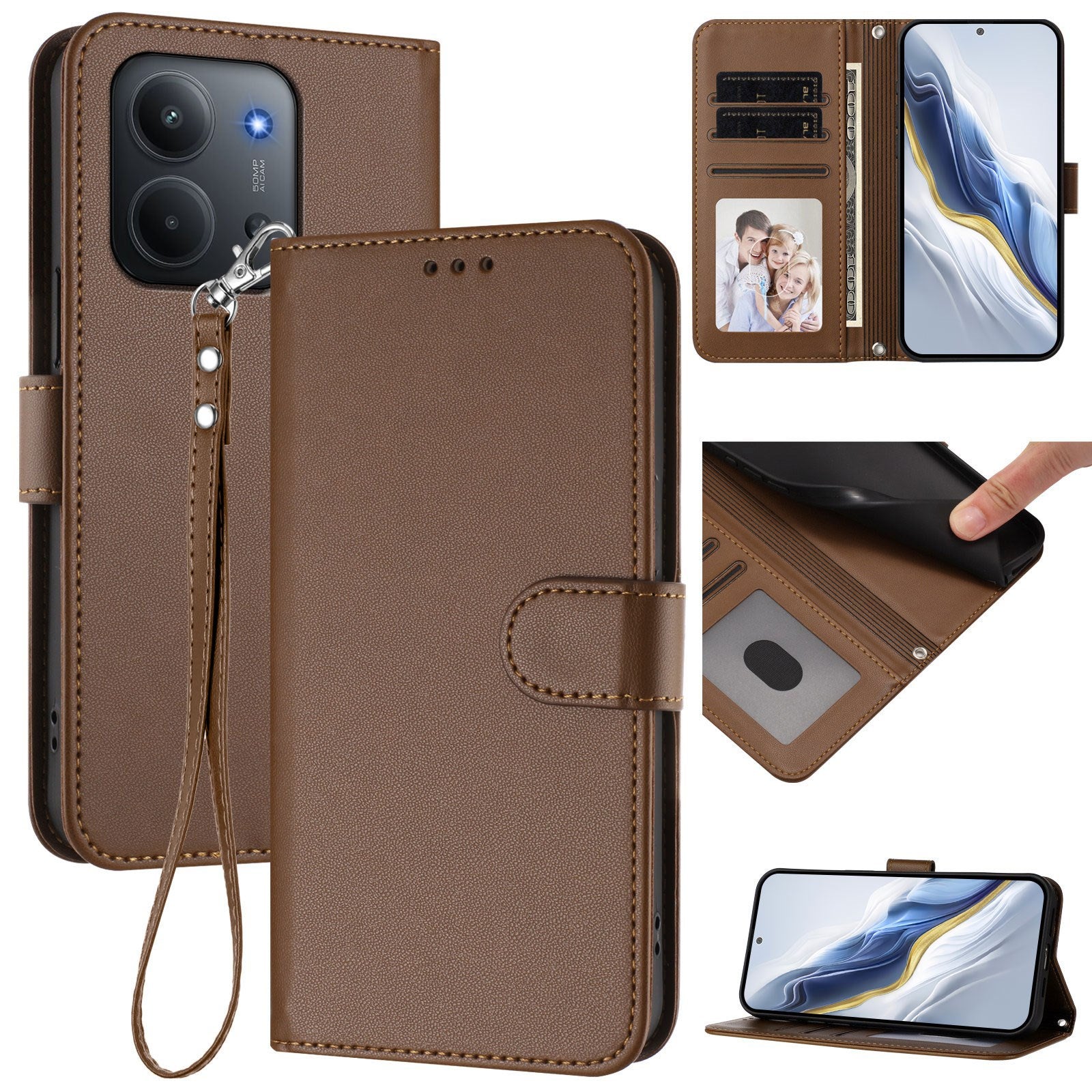 Xiaomi Redmi 15C (5G) / (4G) EIDERWOOD Flipcover m. Kortholder & Ståfunktion - Brun