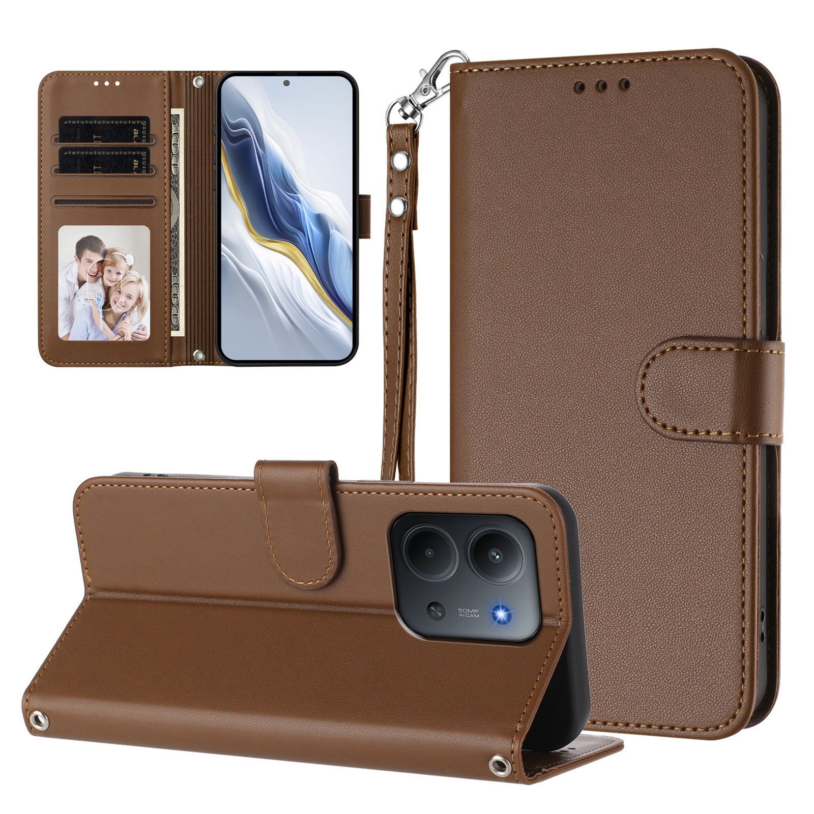 Xiaomi Redmi 15C (5G) / (4G) EIDERWOOD Flipcover m. Kortholder & Ståfunktion - Brun