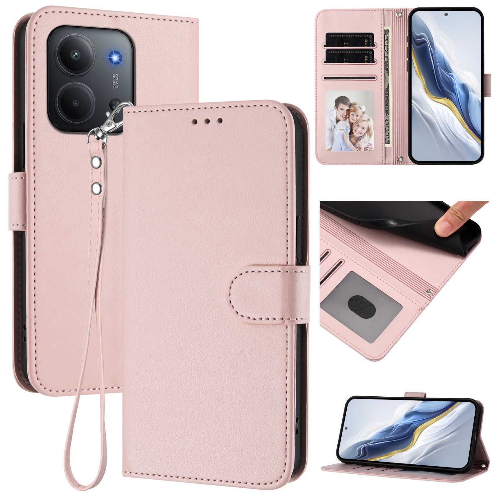 Xiaomi Redmi 15C (5G) / (4G) EIDERWOOD Flipcover m. Kortholder & Ståfunktion - Lyserød
