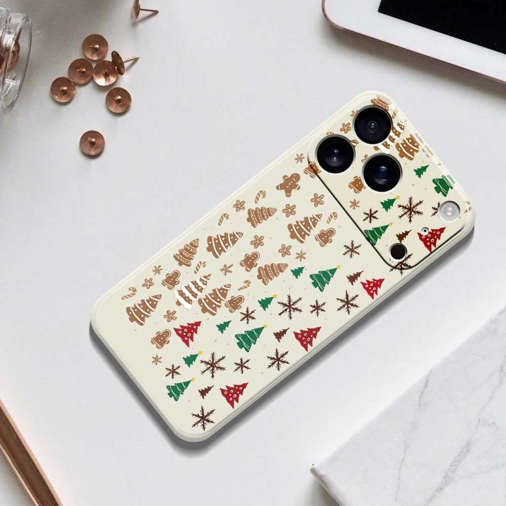 EIDERWOOD iPhone 17 Pro Jule Cover - Fleksibelt Plastik - Kagemænd & Juletræer / Beige