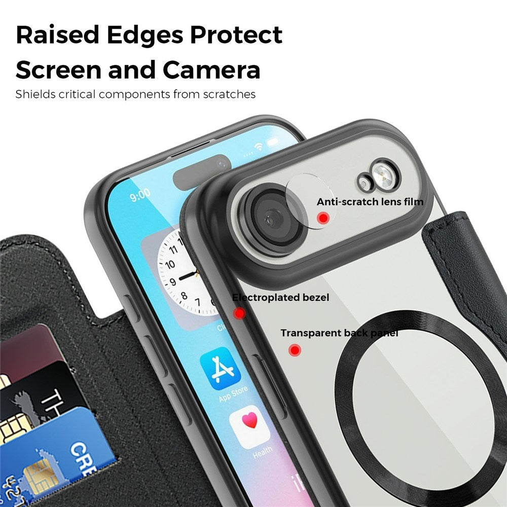 EIDERWOOD iPhone Air Flipcover m. Gennemsigtig Bagside - MagSafe Kompatibel - Sort