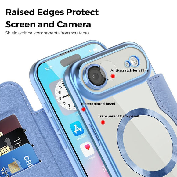 EIDERWOOD iPhone Air Flipcover m. Gennemsigtig Bagside - MagSafe Kompatibel - Lyseblå