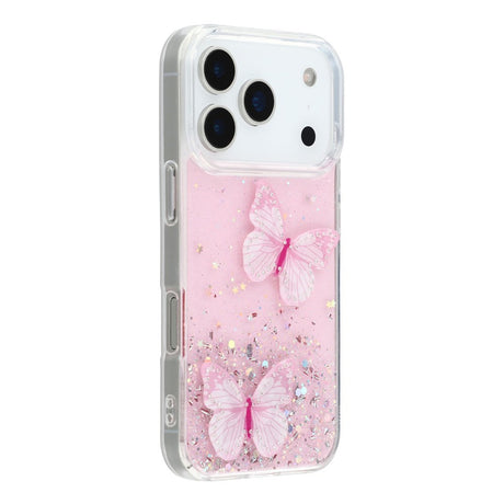 EIDERWOOD iPhone 17 Pro Fleksibelt Plastik Cover m. Sommerfugle - Gennemsigtig / Lyserød