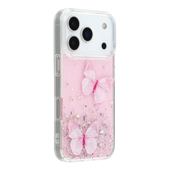EIDERWOOD iPhone 17 Pro Fleksibelt Plastik Cover m. Sommerfugle - Gennemsigtig / Lyserød