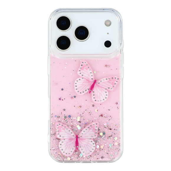 EIDERWOOD iPhone 17 Pro Fleksibelt Plastik Cover m. Sommerfugle - Gennemsigtig / Lyserød