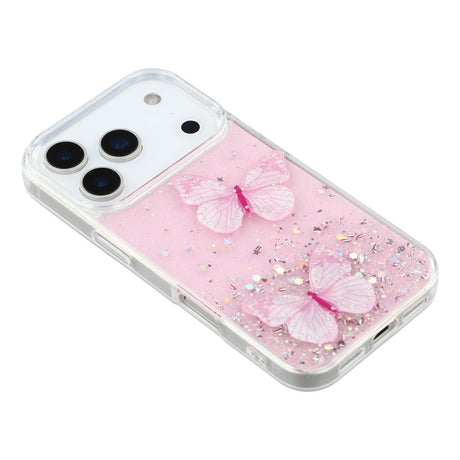 EIDERWOOD iPhone 17 Pro Fleksibelt Plastik Cover m. Sommerfugle - Gennemsigtig / Lyserød
