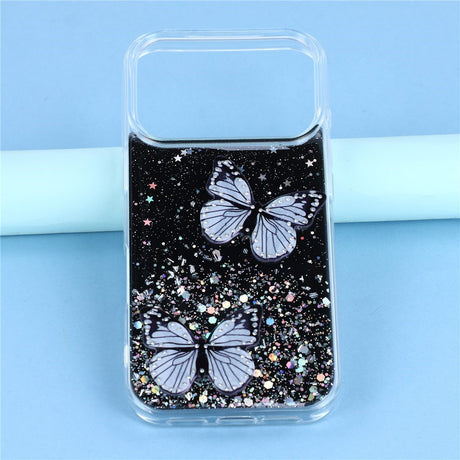EIDERWOOD iPhone 17 Pro Fleksibelt Plastik Cover m. Sommerfugle - Gennemsigtig / Sort