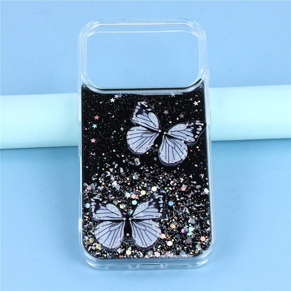 EIDERWOOD iPhone 17 Pro Fleksibelt Plastik Cover m. Sommerfugle - Gennemsigtig / Sort
