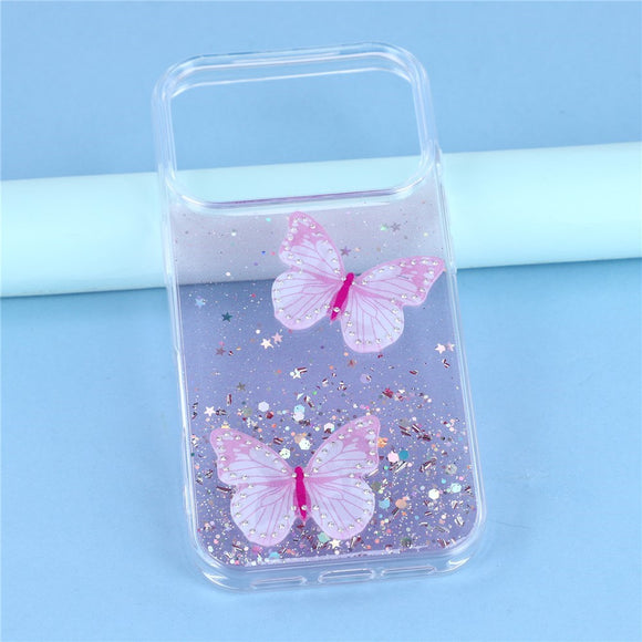 EIDERWOOD iPhone 17 Pro Max Fleksibelt Plastik Cover m. Sommerfugle - Gennemsigtig / Lyserød