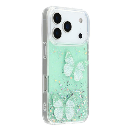 EIDERWOOD iPhone 17 Pro Max Fleksibelt Plastik Cover m. Sommerfugle - Gennemsigtig / Grøn