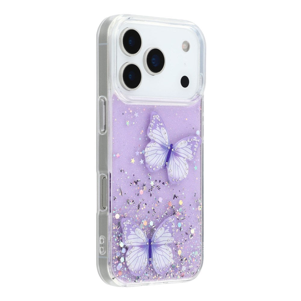 EIDERWOOD iPhone 17 Pro Max Fleksibelt Plastik Cover m. Sommerfugle - Gennemsigtig / Lilla
