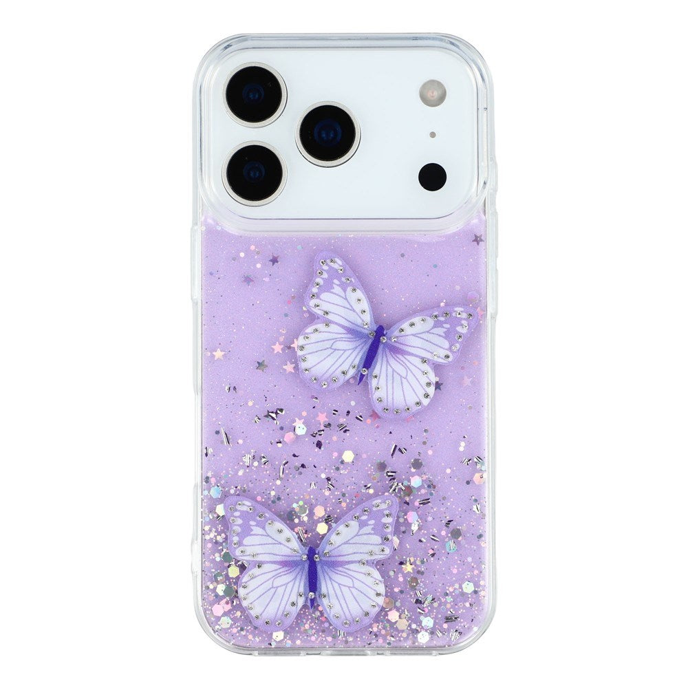 EIDERWOOD iPhone 17 Pro Max Fleksibelt Plastik Cover m. Sommerfugle - Gennemsigtig / Lilla