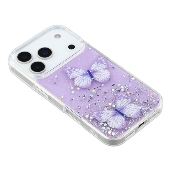 EIDERWOOD iPhone 17 Pro Max Fleksibelt Plastik Cover m. Sommerfugle - Gennemsigtig / Lilla