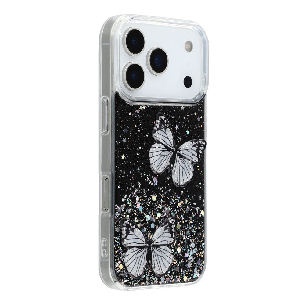EIDERWOOD iPhone 17 Pro Max Fleksibelt Plastik Cover m. Sommerfugle - Gennemsigtig / Sort