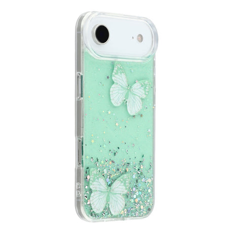 EIDERWOOD iPhone Air Fleksibelt Plastik Cover m. Sommerfugle - Gennemsigtig / Grøn