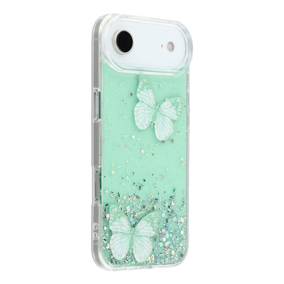 EIDERWOOD iPhone Air Fleksibelt Plastik Cover m. Sommerfugle - Gennemsigtig / Grøn