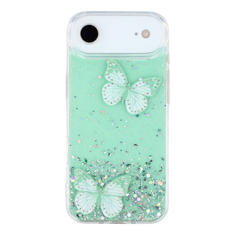 EIDERWOOD iPhone Air Fleksibelt Plastik Cover m. Sommerfugle - Gennemsigtig / Grøn
