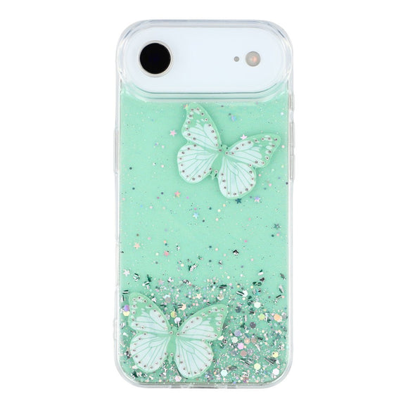 EIDERWOOD iPhone Air Fleksibelt Plastik Cover m. Sommerfugle - Gennemsigtig / Grøn