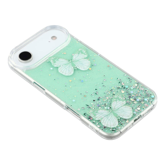 EIDERWOOD iPhone Air Fleksibelt Plastik Cover m. Sommerfugle - Gennemsigtig / Grøn