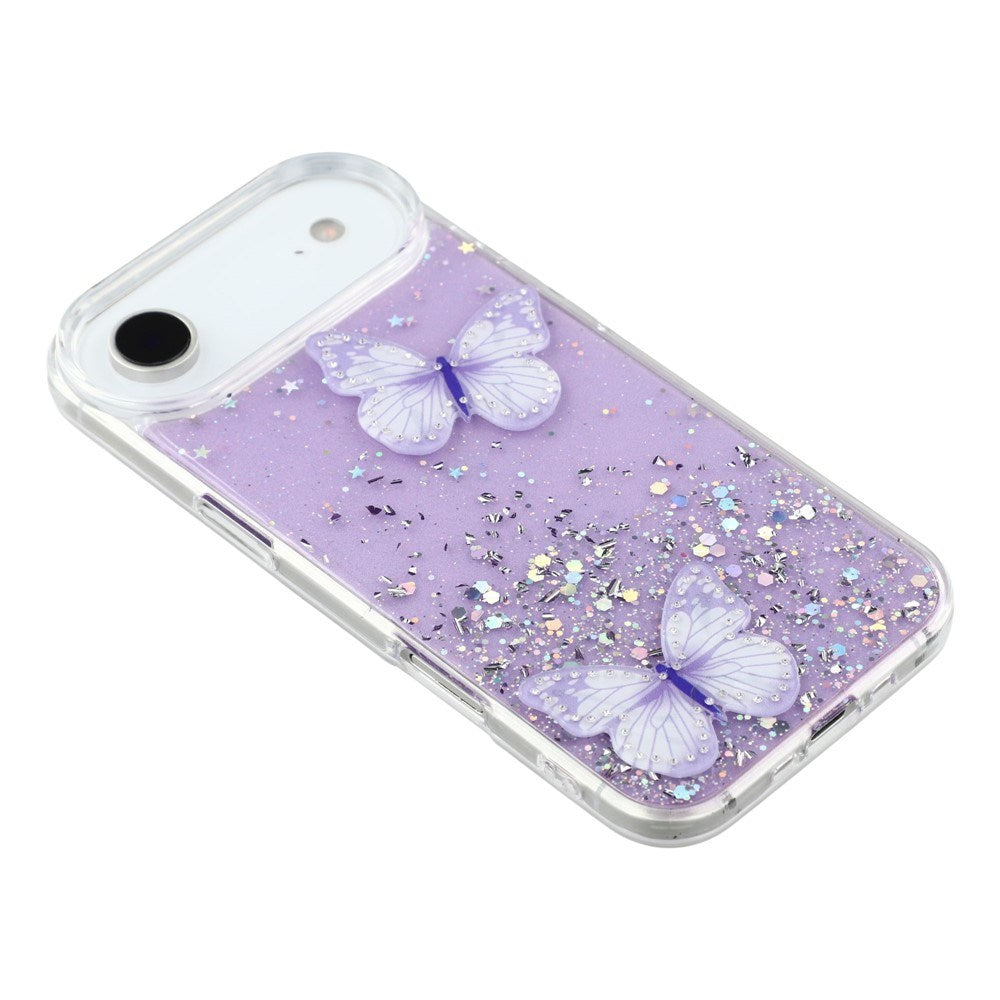 EIDERWOOD iPhone Air Fleksibelt Plastik Cover m. Sommerfugle - Gennemsigtig / Lilla