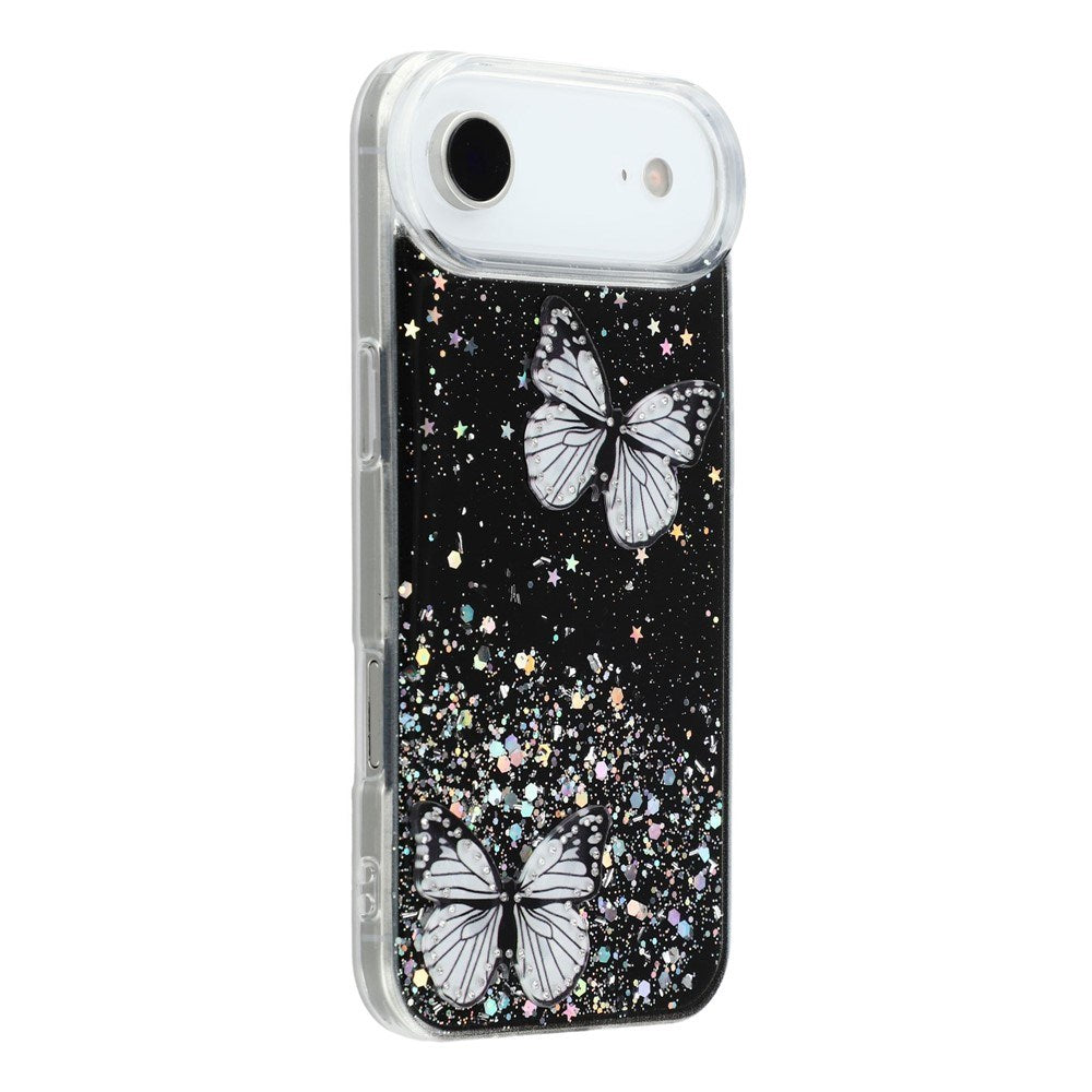 EIDERWOOD iPhone Air Fleksibelt Plastik Cover m. Sommerfugle - Gennemsigtig / Sort