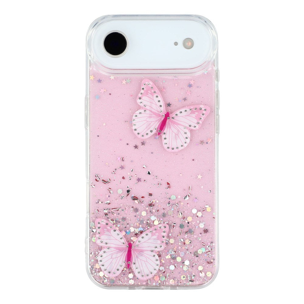 EIDERWOOD iPhone Air Fleksibelt Plastik Cover m. Sommerfugle - Gennemsigtig / Lyserød