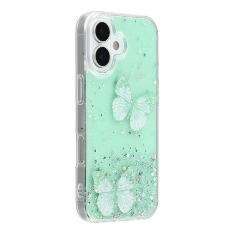 EIDERWOOD iPhone 17 Fleksibelt Plastik Cover m. Sommerfugle - Gennemsigtig / Grøn