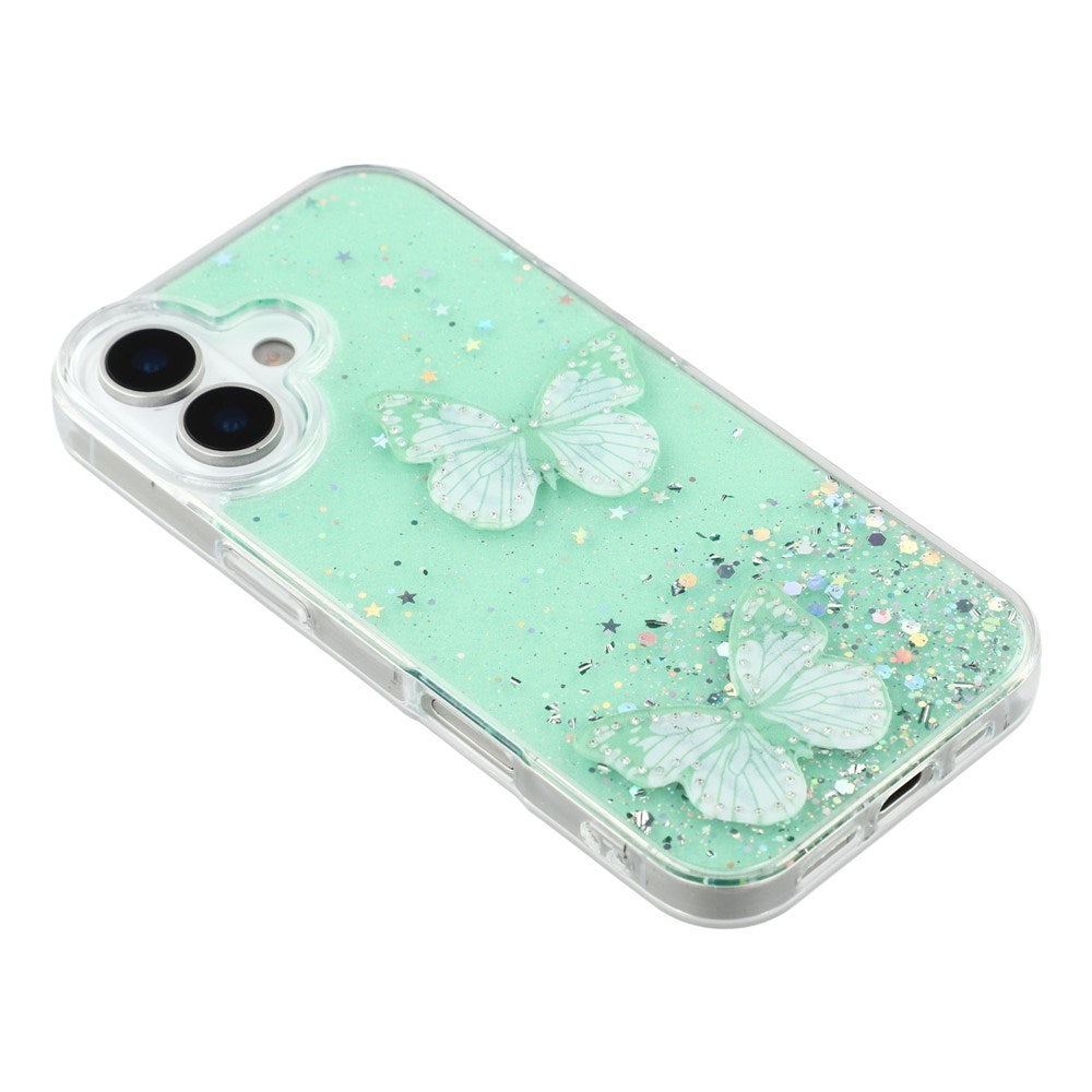 EIDERWOOD iPhone 17 Fleksibelt Plastik Cover m. Sommerfugle - Gennemsigtig / Grøn