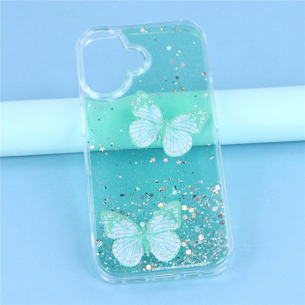 EIDERWOOD iPhone 17 Fleksibelt Plastik Cover m. Sommerfugle - Gennemsigtig / Grøn