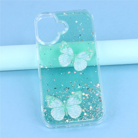 EIDERWOOD iPhone 17 Fleksibelt Plastik Cover m. Sommerfugle - Gennemsigtig / Grøn