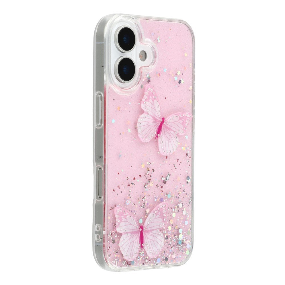 EIDERWOOD iPhone 17 Fleksibelt Plastik Cover m. Sommerfugle - Gennemsigtig / Lyserød