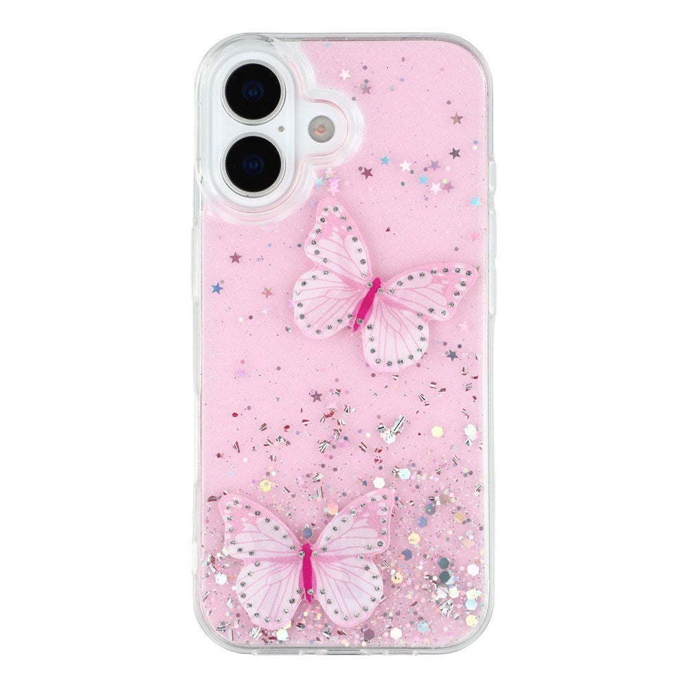 EIDERWOOD iPhone 17 Fleksibelt Plastik Cover m. Sommerfugle - Gennemsigtig / Lyserød