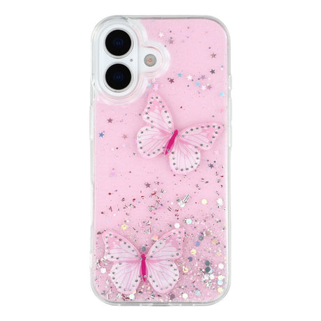EIDERWOOD iPhone 17 Fleksibelt Plastik Cover m. Sommerfugle - Gennemsigtig / Lyserød
