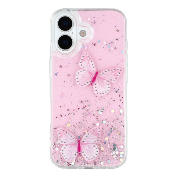 EIDERWOOD iPhone 17 Fleksibelt Plastik Cover m. Sommerfugle - Gennemsigtig / Lyserød