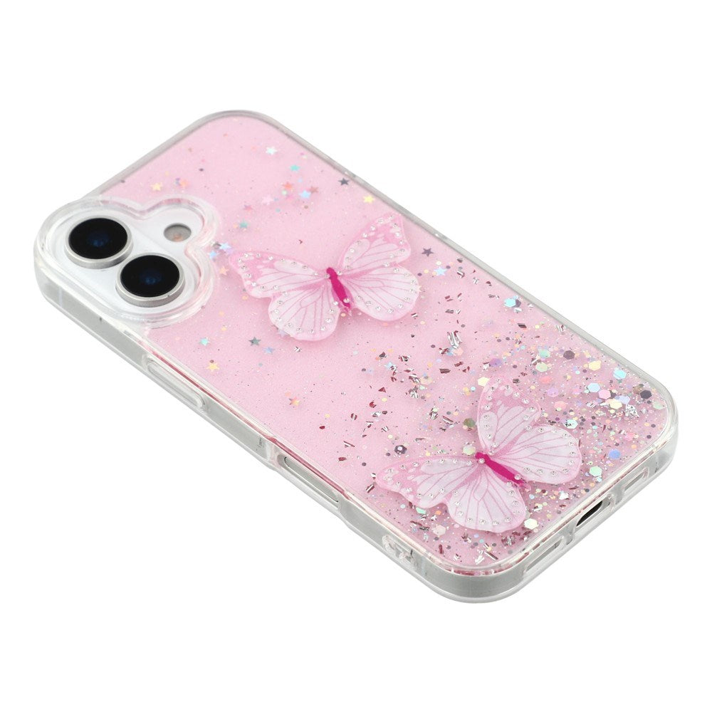 EIDERWOOD iPhone 17 Fleksibelt Plastik Cover m. Sommerfugle - Gennemsigtig / Lyserød