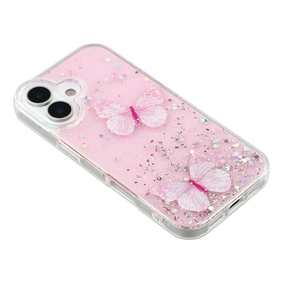 EIDERWOOD iPhone 17 Fleksibelt Plastik Cover m. Sommerfugle - Gennemsigtig / Lyserød