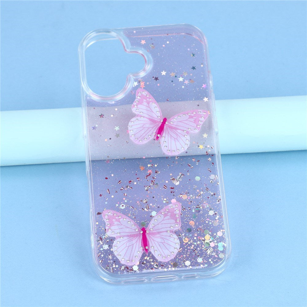 EIDERWOOD iPhone 17 Fleksibelt Plastik Cover m. Sommerfugle - Gennemsigtig / Lyserød