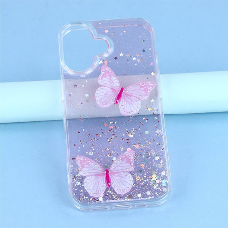 EIDERWOOD iPhone 17 Fleksibelt Plastik Cover m. Sommerfugle - Gennemsigtig / Lyserød