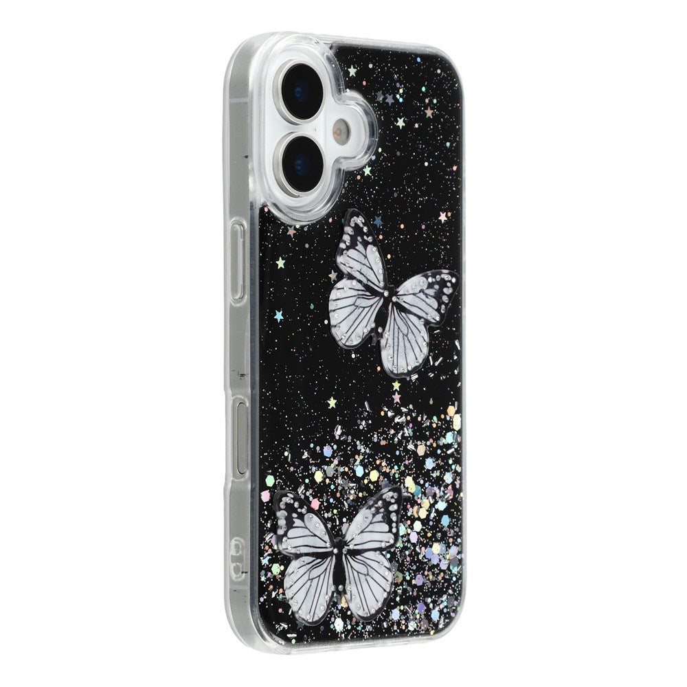 EIDERWOOD iPhone 17 Fleksibelt Plastik Cover m. Sommerfugle - Gennemsigtig / Sort