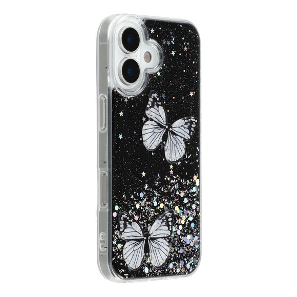 EIDERWOOD iPhone 17 Fleksibelt Plastik Cover m. Sommerfugle - Gennemsigtig / Sort