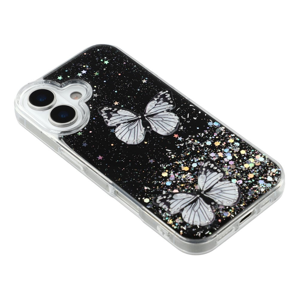 EIDERWOOD iPhone 17 Fleksibelt Plastik Cover m. Sommerfugle - Gennemsigtig / Sort