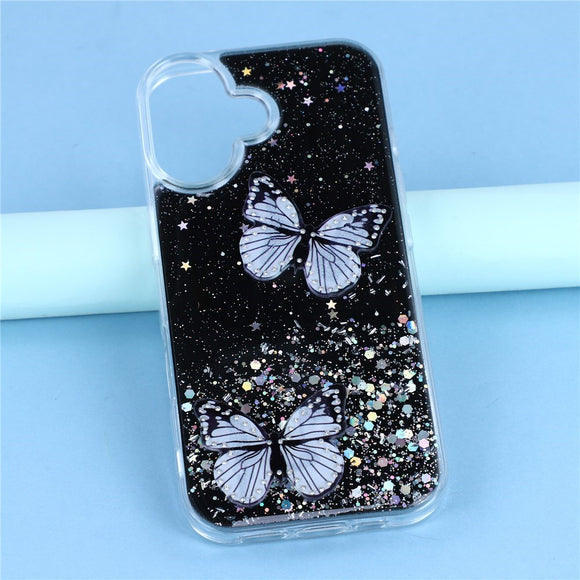 EIDERWOOD iPhone 17 Fleksibelt Plastik Cover m. Sommerfugle - Gennemsigtig / Sort