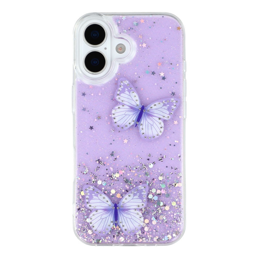 EIDERWOOD iPhone 17 Fleksibelt Plastik Cover m. Sommerfugle - Gennemsigtig / Lilla