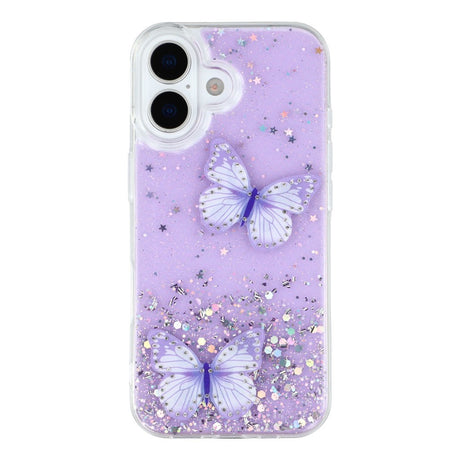 EIDERWOOD iPhone 17 Fleksibelt Plastik Cover m. Sommerfugle - Gennemsigtig / Lilla