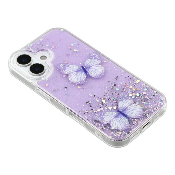 EIDERWOOD iPhone 17 Fleksibelt Plastik Cover m. Sommerfugle - Gennemsigtig / Lilla