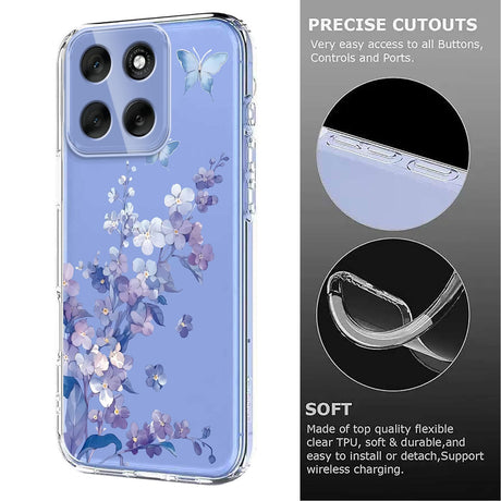 EIDERWOOD Motorola Moto G56 Fleksibelt Plastik Cover m. Blomstermotiv - Gennemsigtig / Violer