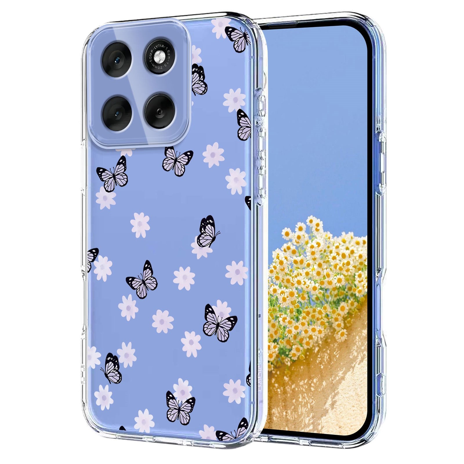 EIDERWOOD Motorola Moto G56 Fleksibelt Plastik Cover m. Blomstermotiv - Gennemsigtig / Sommerfugle