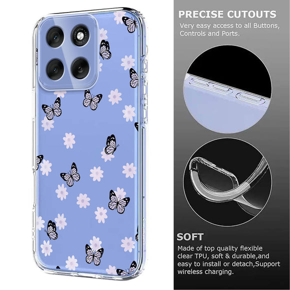 EIDERWOOD Motorola Moto G56 Fleksibelt Plastik Cover m. Blomstermotiv - Gennemsigtig / Sommerfugle
