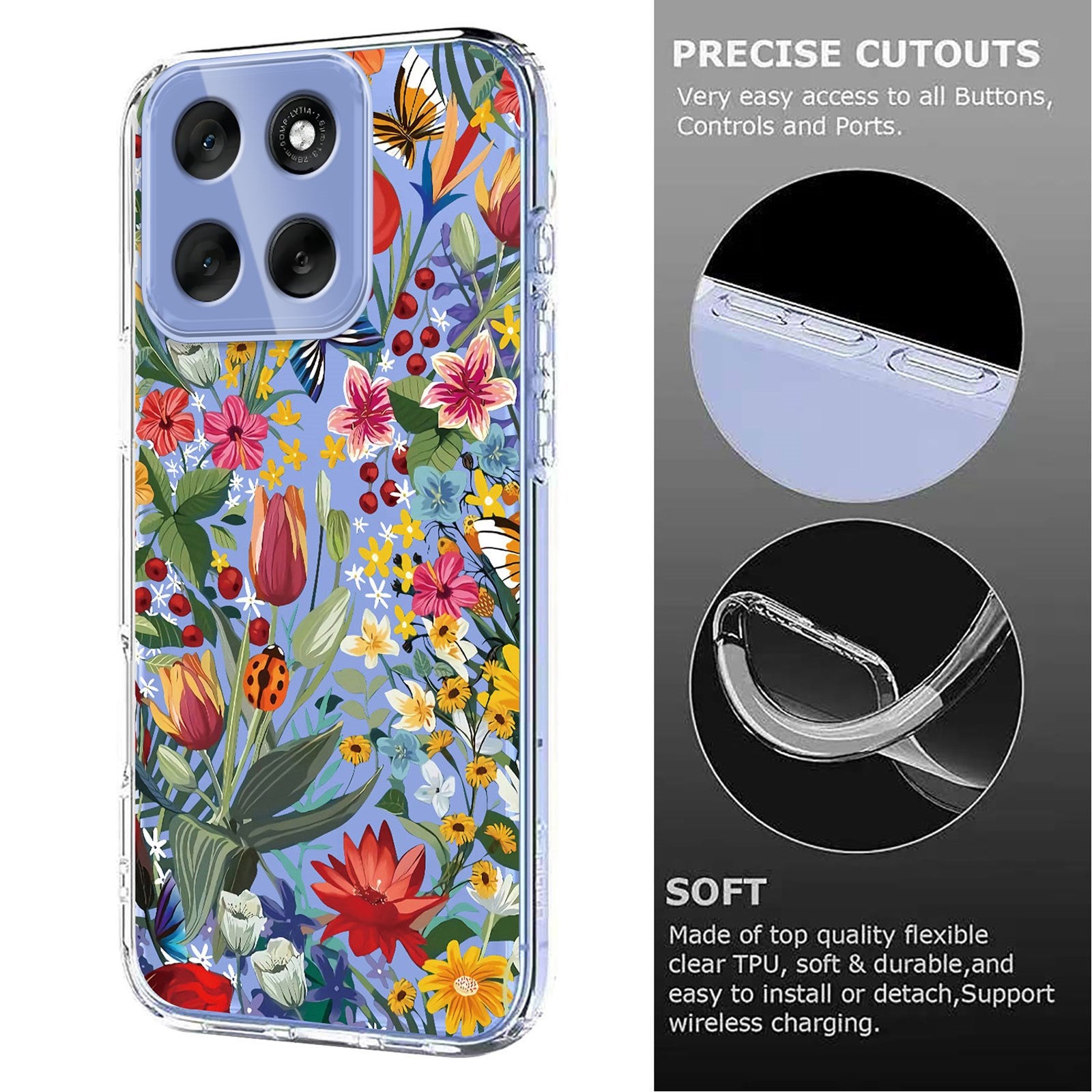 EIDERWOOD Motorola Moto G56 Fleksibelt Plastik Cover m. Blomstermotiv - Gennemsigtig / Liljer